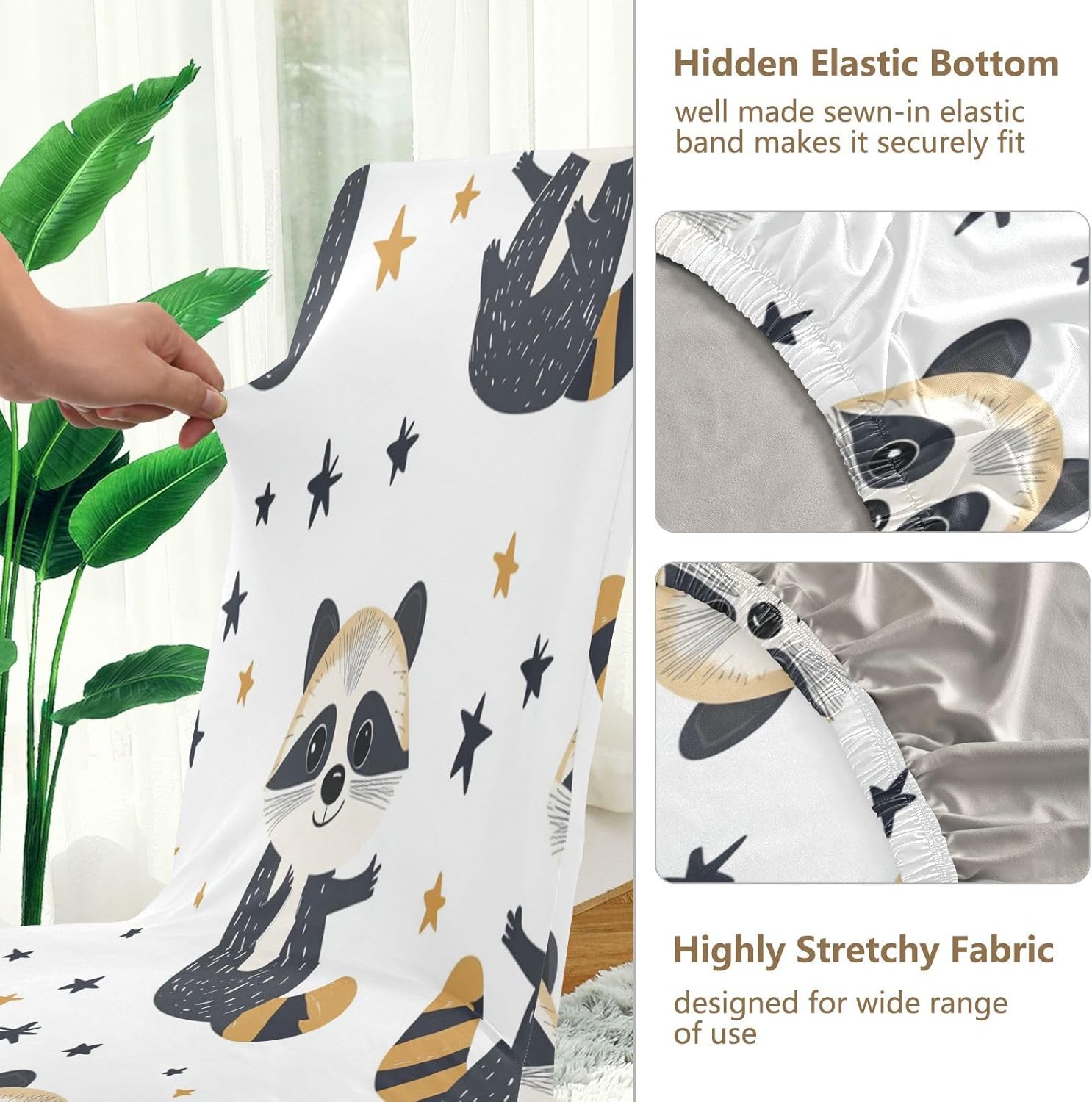 ALAZA Chair Covers for Dining Room, Cute Raccoons Star Seamless Stretch Chair Cover Sets Chair Protector Removable Washable for Ktichen Restaurant Hotel