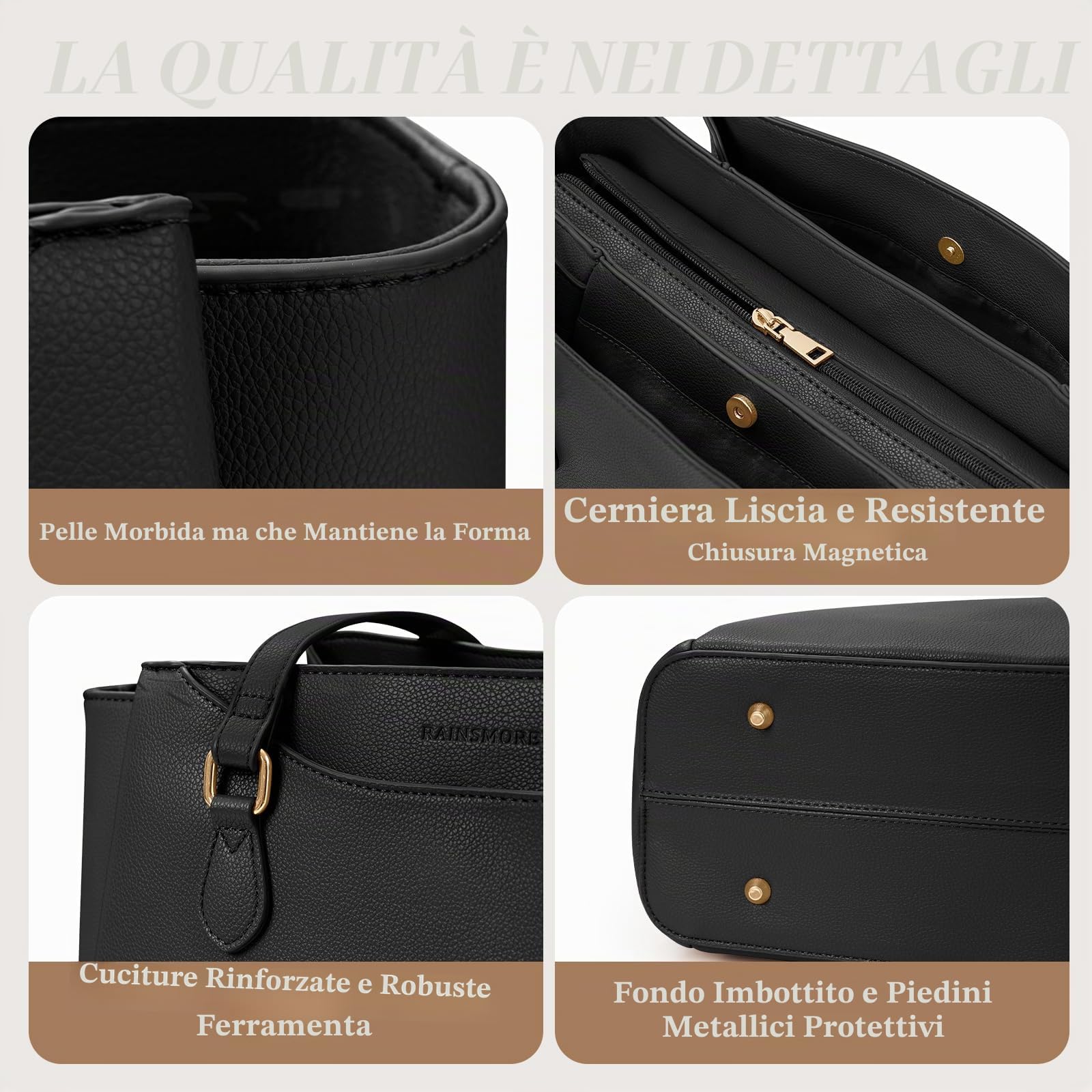 RAINSMORE Borsa Università Donna Grande Lavoro Donna 15.6 Pollici Borsa Porta Pc Impermeabile Pelle PU Elegante Tote Bag Tracolla per Ufficio Business