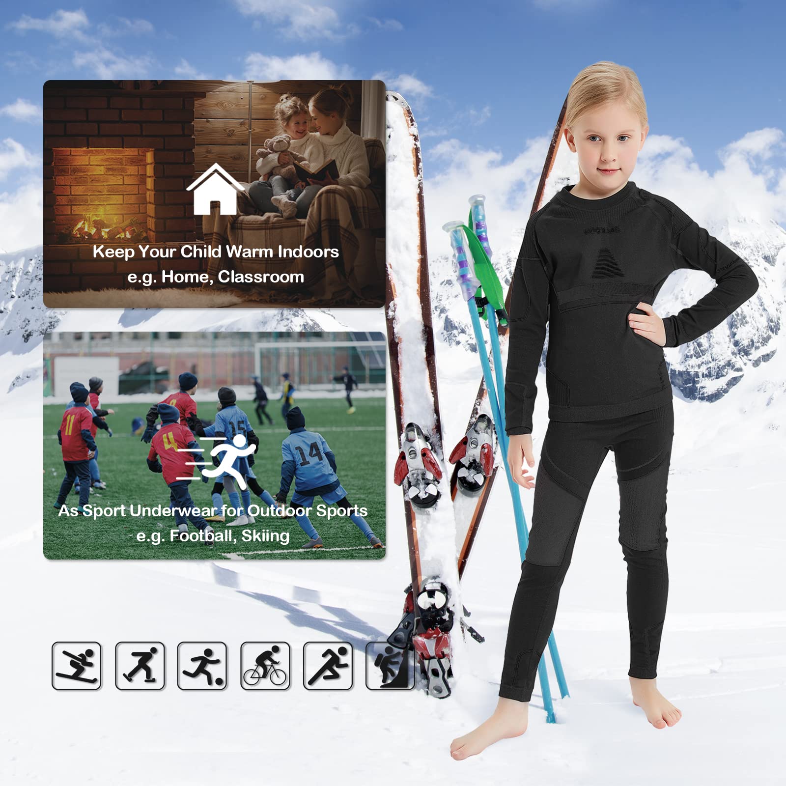 NOOYME Ropa Interior Funcional Ropa Interior de esquí para niños Ropa Interior térmica para niños Ropa Interior Deportiva Transpirable y Agradable para la Piel fútbol para niños