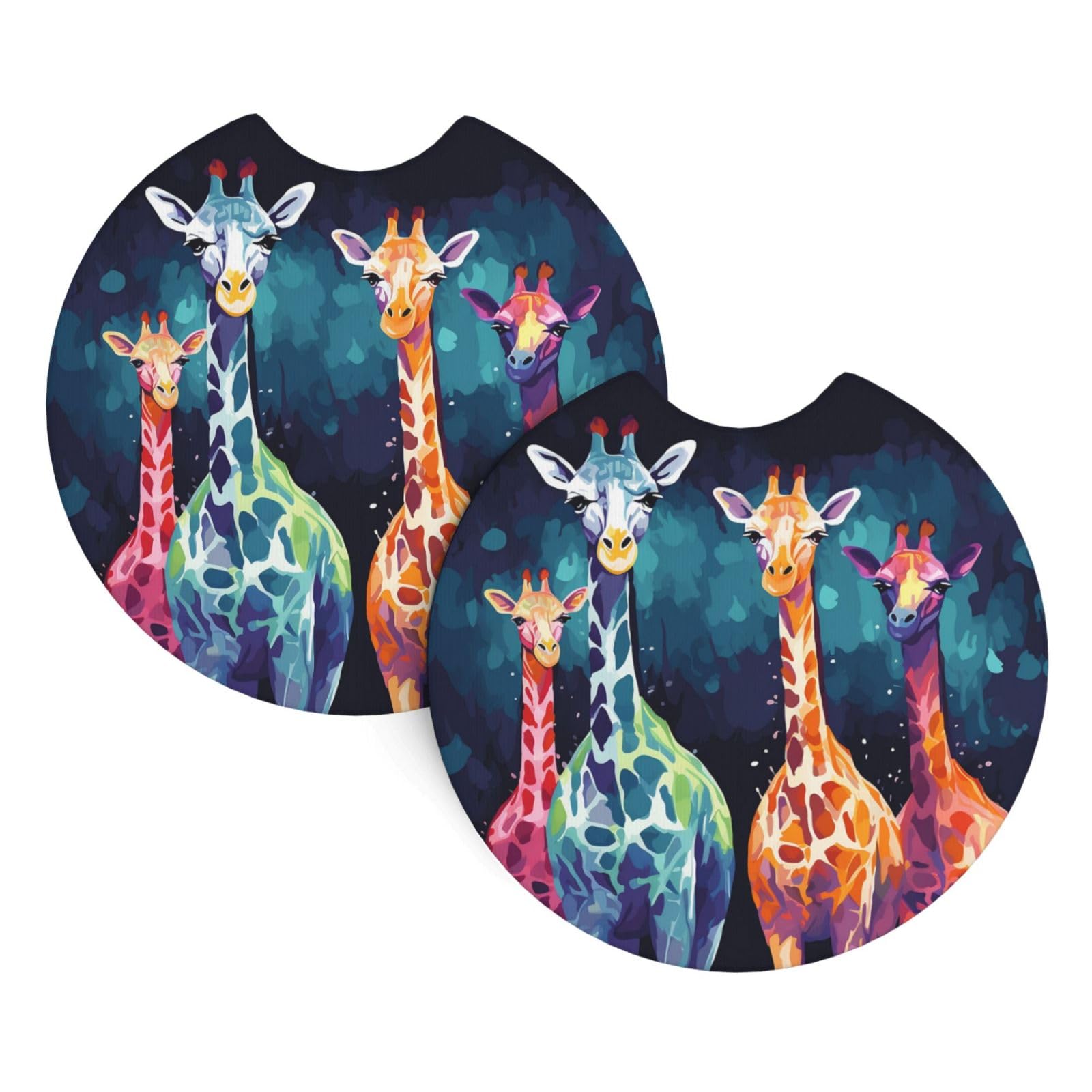 2PCS Car Coaster for Cup Holders Universal Auto Cup Mat Colorful Giraffe Fans Lovers Cup Coaster Pad 2.7" Waterproof Neoprene Non-Slip Cup Holder Coasters Car Interior Accessories for Women Men