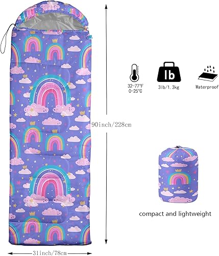 Miniatura 2 de AILONEN Saco de dormir de mariposa azul, ligero e impermeable, 3 estaciones clima cálido y fresco, sacos de dormir de flores del bosque de hadas