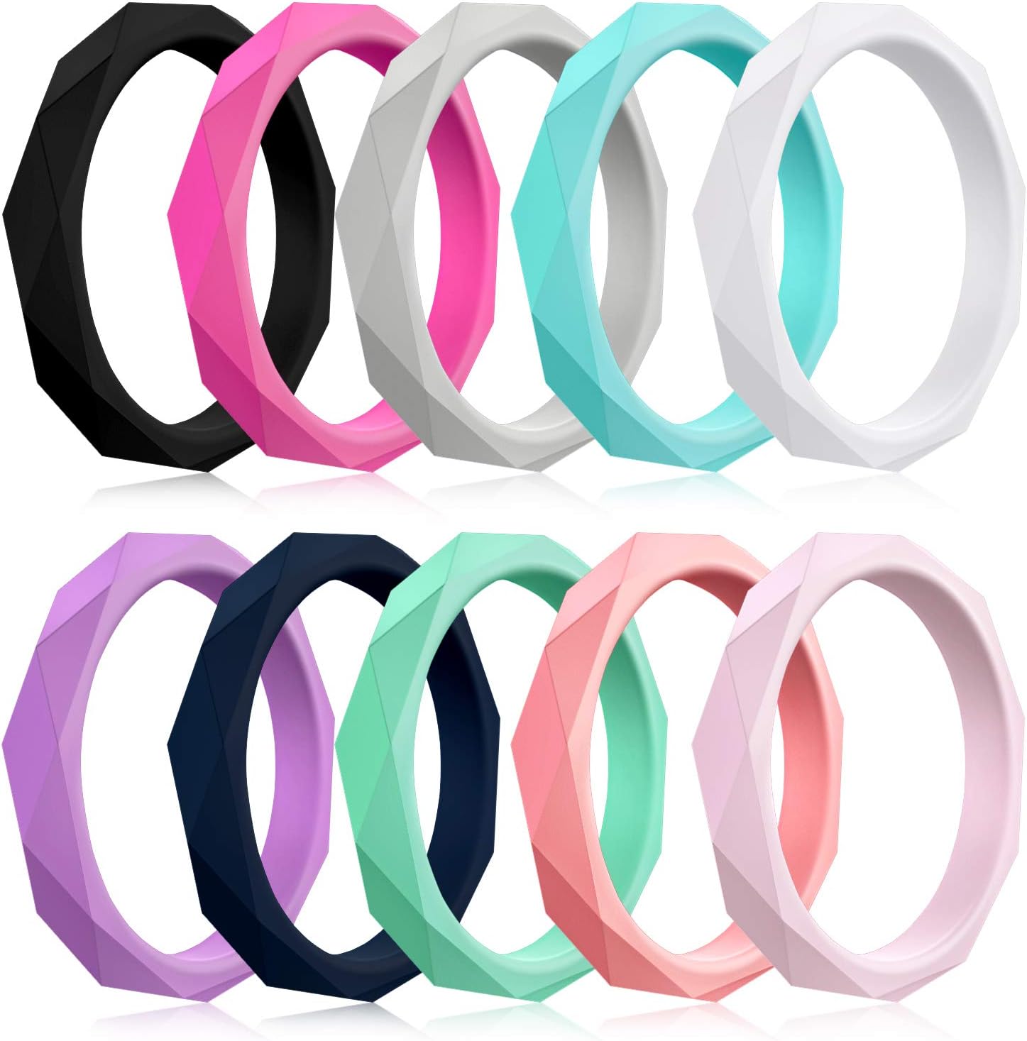 MOKANI 10 Pack Silicone Wedding Ring for Women, Thin and Braided Rubber Band, Fashion, Colorful, Comfortable fit, Skin Safe