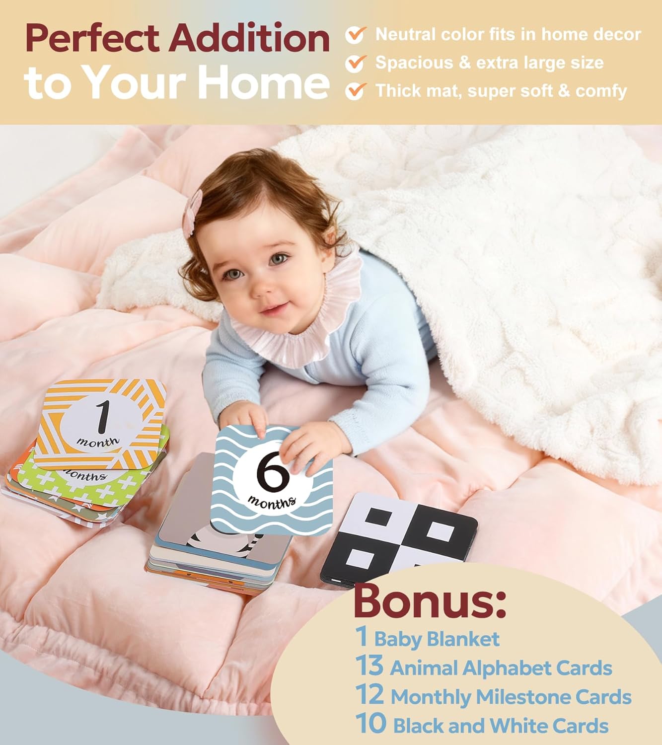 Mallify 5-in-1 Plush Baby Play Gym, Baby Play Mat, Convertible Baby Gym with Blanket and 6 Toys, Tummy time mat, Baby Activity Center from Newborn to Toddler, Baby Gym, Baby Newborn Essentials, Pink