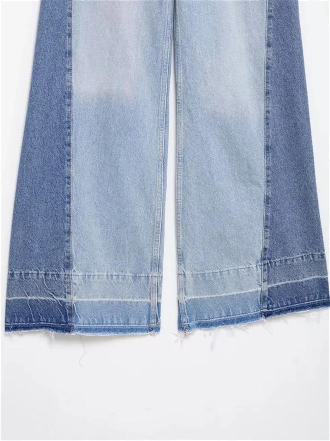 Women's Fashion Vintage Baggy Jeans with Patchwork Elegant Straight Leg Long Denim Trousers