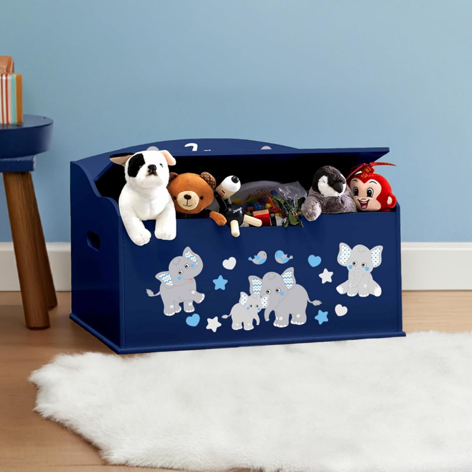 DIBSIES Personalized Creative Wonders Toy Box, Blue Elephants, 30 x 19.25 x 18 inches, Soft-Close Lid (Blue)