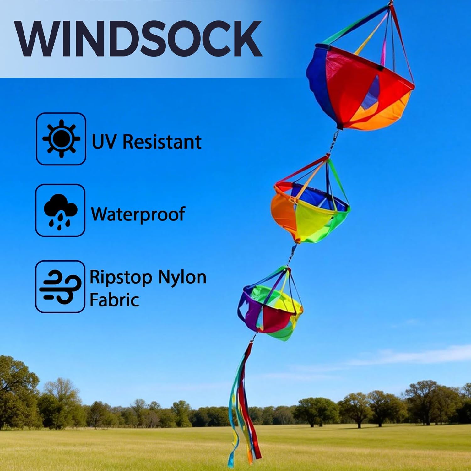 9KM DWLIFE Windsocks Wind Twister Spinners Rainbow Kite Tails Wind Spinners 62" Waterproof UV Resistant Ripstop Nylon, Colorful Garden Yard Balcony Porch Camping Decoration