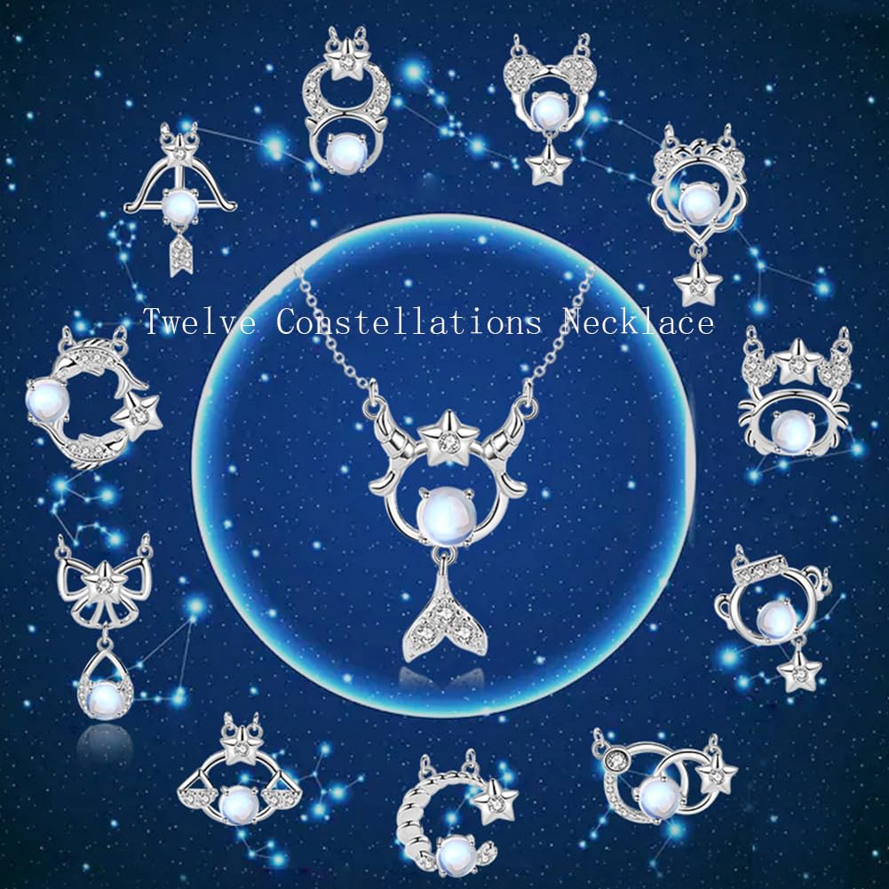 12 Constelaciones Horóscopo Géminis Astrología Collares para Mujer Plata Esterlina Piedra Luna Cristal Colgante Zodíaco Collar Joyería Creativa Regalos Novia Madre