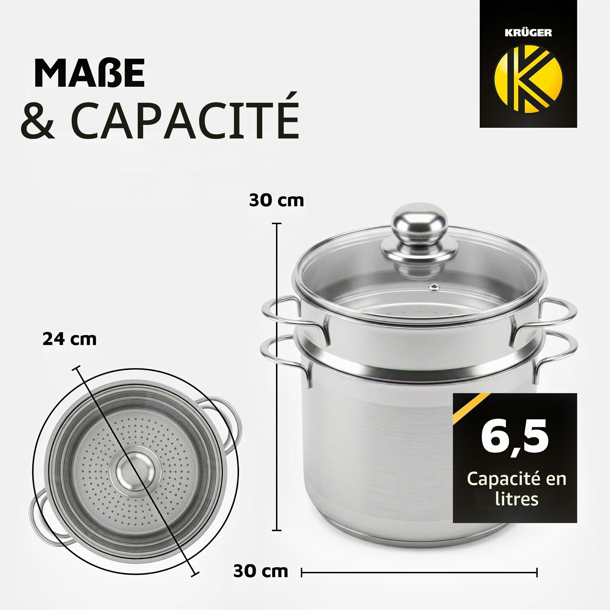 Krüger Karl SPA Casserole à spaghetti en acier inoxydable 24 cm
