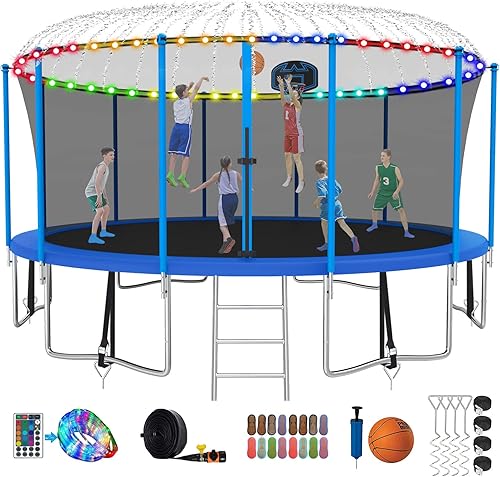 Miniatura 1 de SKYUP Tranpoline - Tranpoline de 1500 libras, 16, 15, 14 y 12 pies para niños y adultos, resistente al viento con red de cierre, aro de baloncesto,
