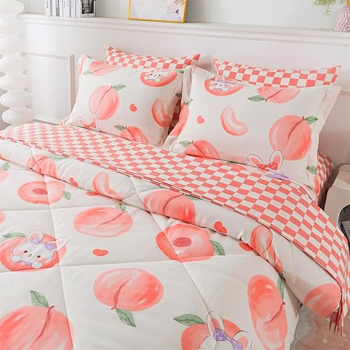 Miniatura 4 de Lindo juego de edredón rosa para niñas tamaño matrimonial de 7 piezas en una bolsa, juego de ropa de cama de conejo de dibujos animados para