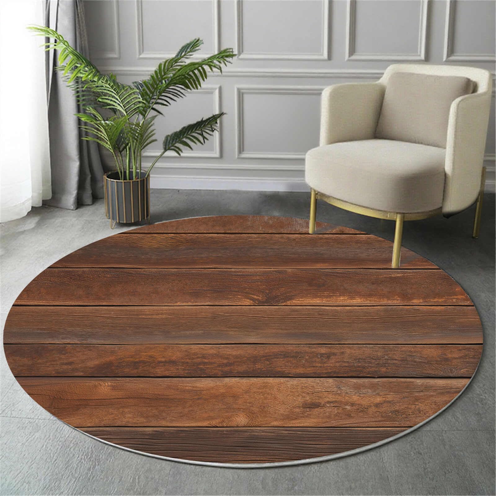 Alfombra salon redondas lavable antideslizante marrón de 80cm