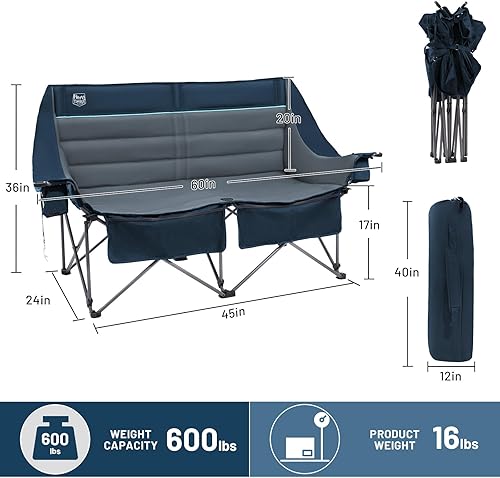 Miniatura 3 de Timber Ridge Silla de campamento doble, resistente al aire libre, plegable, sillas de camping de dos plazas, perfectas para campamentos,