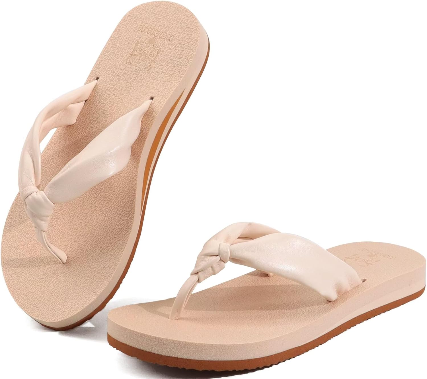 KuaiLu Womens Flip Flops With Arch Support Comfortable Yoga Mat Cushion Thong Leather Sandals for Ladies Fashion Slip On Summer Beach Walking Slides Indoor Outdoor Travel Orthotic Slippers - Image 6