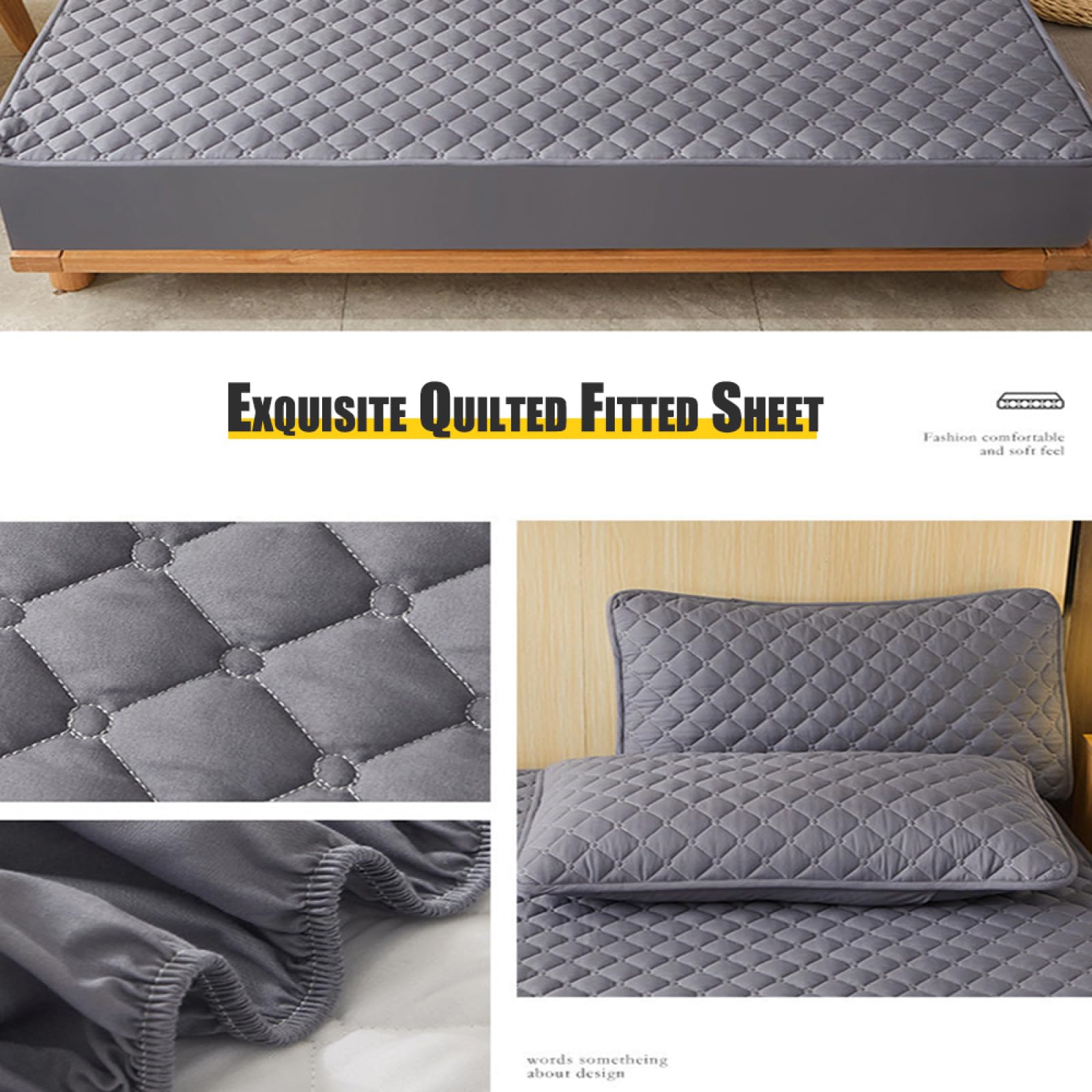 Ultra miękkie prześcieradło z gumką ze szczotkowanej mikrofibry 200 x 220 cm, pikowany bawełniany ochraniacz na materac z głębokimi kieszeniami, bezgłośna i oddychająca pościel na pojedynczy materac