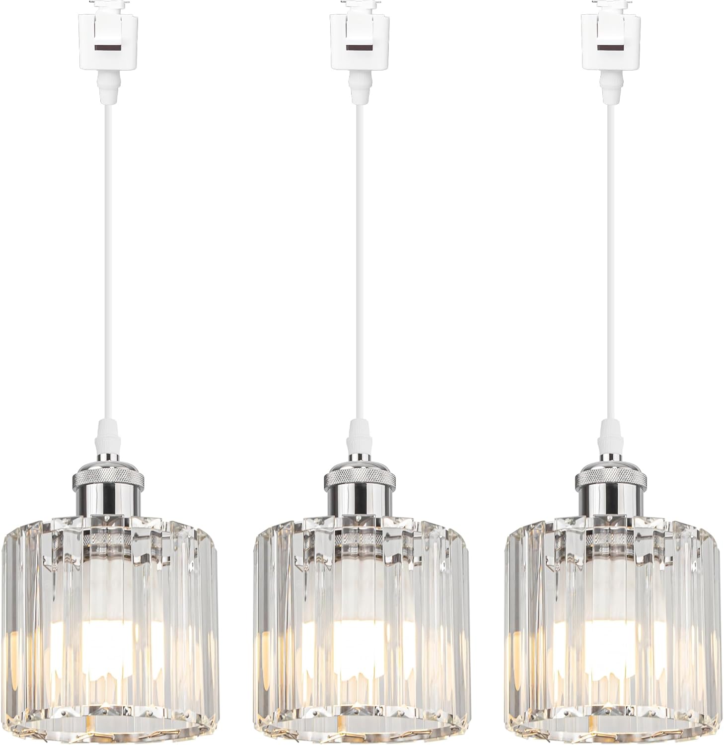 Kiven J-Type Track Lighting Pendants,Modern J Track Pendant Lights with Crystal Lampshade,Decorative Track Lighting Fixture for Kitchen Hallway Restaurant Shop(3-Light)