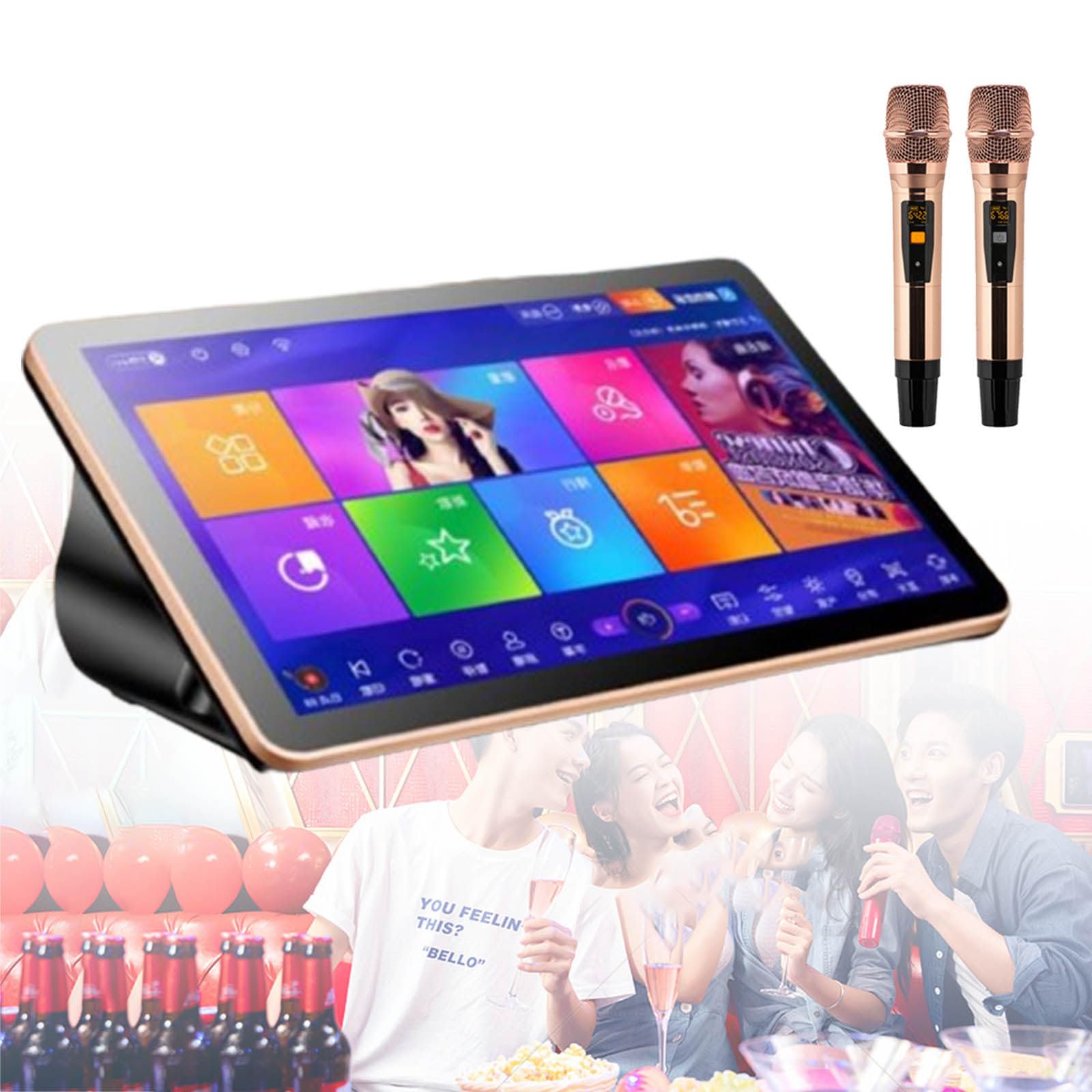 Macchina per karaoke tutto in uno, lettore karaoke KTV, touch screen da 18,5 pollici, telecomando per telefono e app, download di canzoni dal cloud, per feste in famiglia, bar, casa,Black-2TB