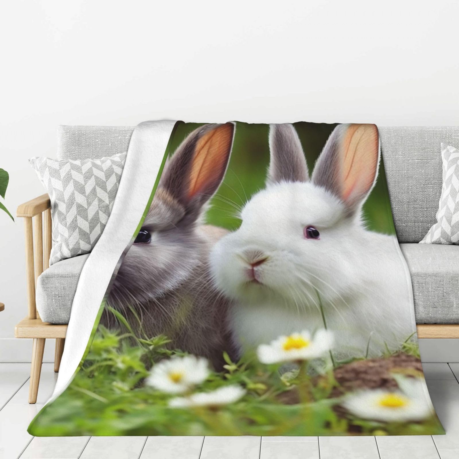 Plaid couverture polaire flanelle douce lit canapé motif petit lapin