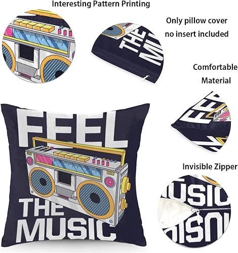 Miniatura 2 de Fundas de almohada con diseño de dibujos animados de música retro de 20 x 20 pulgadas, funda de cojín cuadrada decorativa, suave, acogedora y