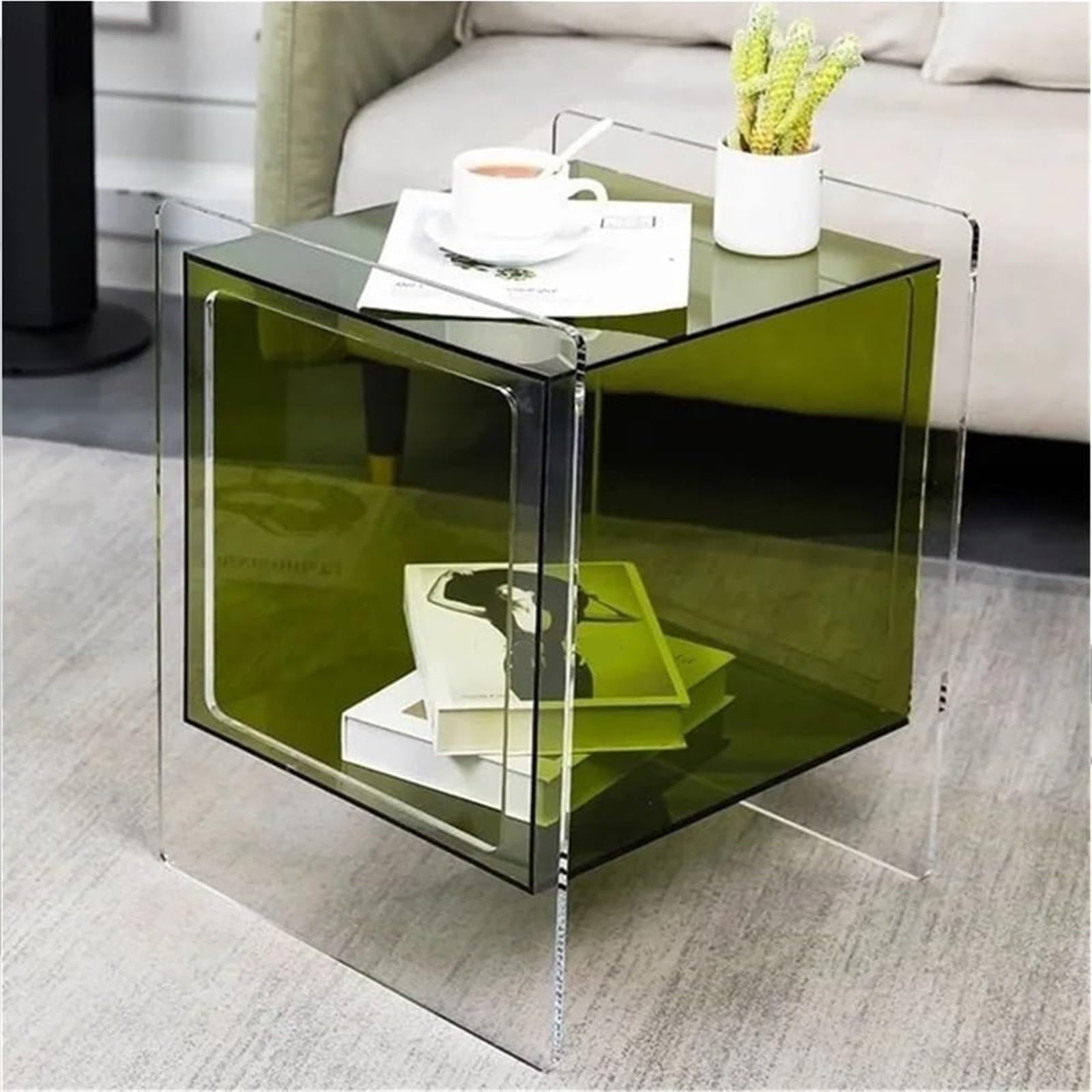 SXZenSpace Acrylic Nightstand Transparent Bedside Table Clear Sofa Side Small Decorative Coffee Tables for Living Room,Ideal Room