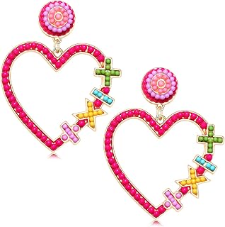 Teacher Earrings for Women Beaded Heart Math Dangle Earrings Back to School Jewelry Gifts for Teacher