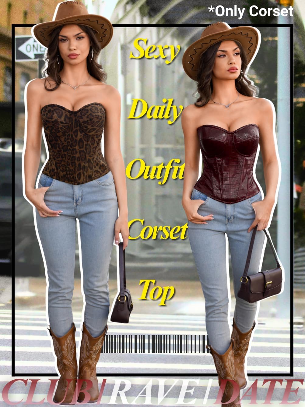 Womens Sexy Corset with 2 Straps (Wide & Thin), Boned Underwire Zipper, Overbust Bustier Rave Tube Top Size 00-10 - Image 5