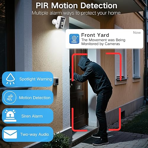 Miniatura 5 de Cámaras de seguridad inalámbricas para exteriores, cámaras WIFI para seguridad en el hogar con detección de movimiento AI, sirena, panel solar