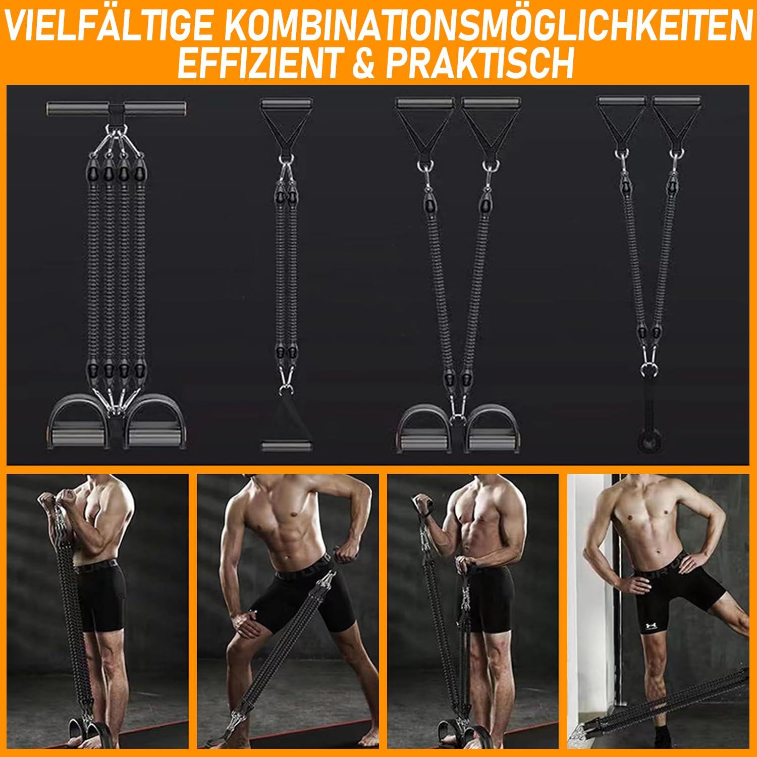 2026 Widerstandsband mit Griff Set, 45kg Einstellbar Sit-Up Trainingsgerät, 4-Rohr Pedalwiderstandsgerät Resistance Bands mit Trainingsanleitung - Bauchtrainer Fitnessgeräte für Zuhause