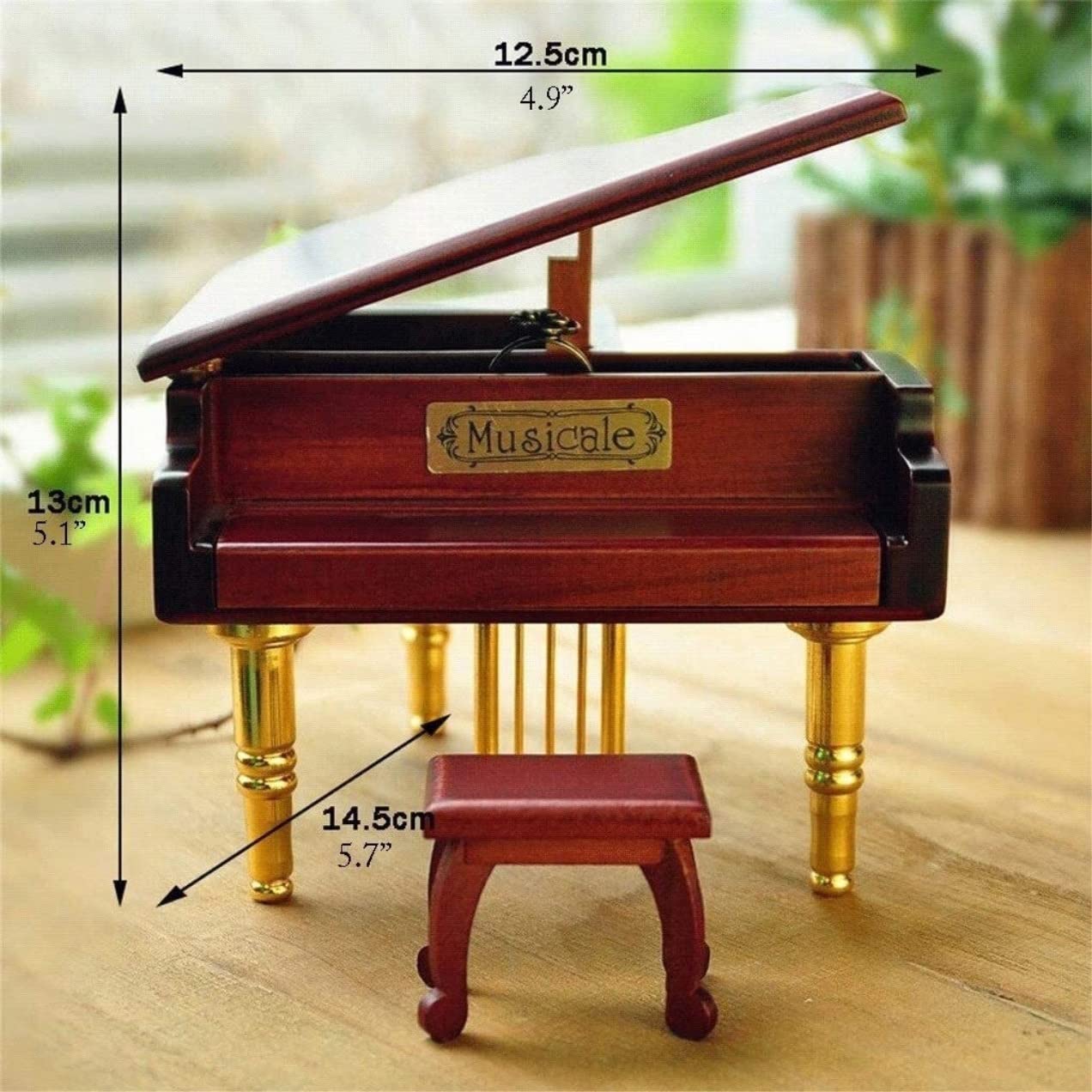 VVABRA Caja de Música Caja de Musica Caja De Música De Piano De Cola Granate con Banco Caja De Música De Cuerda De Madera para Amigos Cumpleaños De Navidad Caja Musical Cajas Musicales