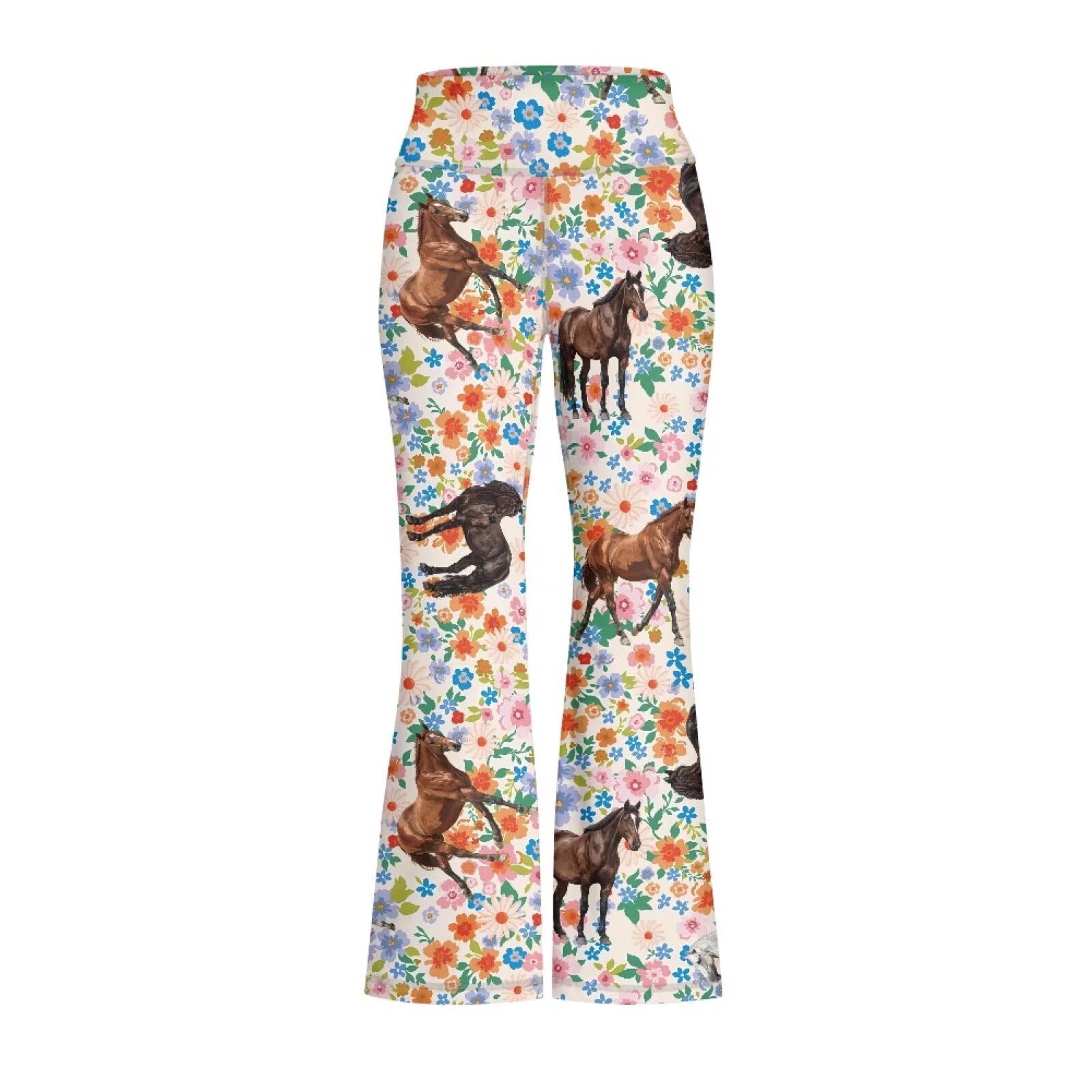 Yzaoxia Horse Yoga Leggings for Girls Bell Bottom Pants Size 7-8 Daisy High Waisted Flare Legging Bootcut Pant for Kids Boho Floral Stretchy Activewear Tight Sport Clothing Workout Running Outfits