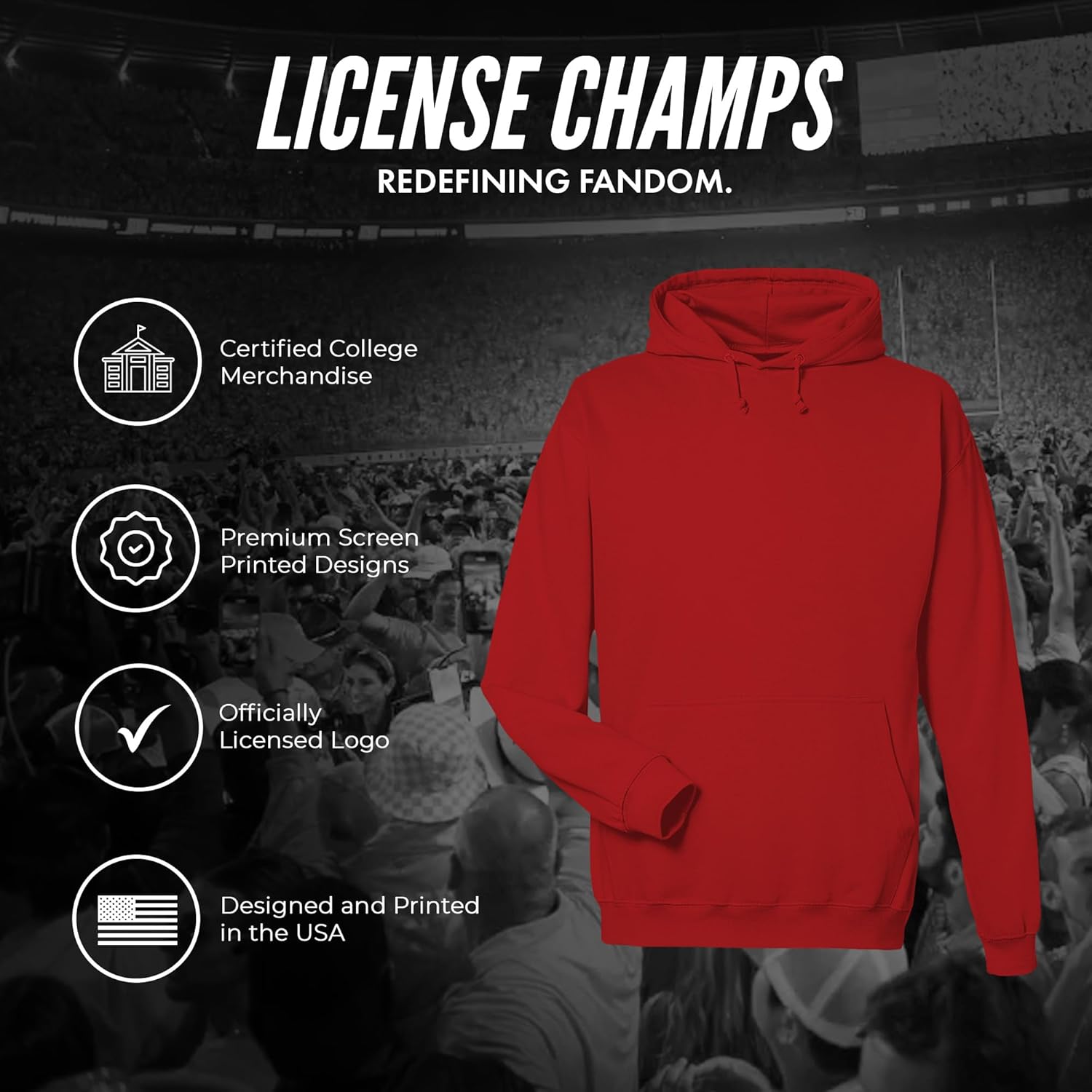 License Champs Hooded Sweatshirt | Official NCAA College Merch | Mens Womens Adult Hooded Sweatshirt | Mens Womens | Bar Logo
