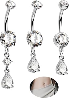 Belly Button Rings Pack 14G Belly Piercing Jewelry 316L Stainless Steel Belly Rings for Women 3PCS Navel Piercing Jewelry