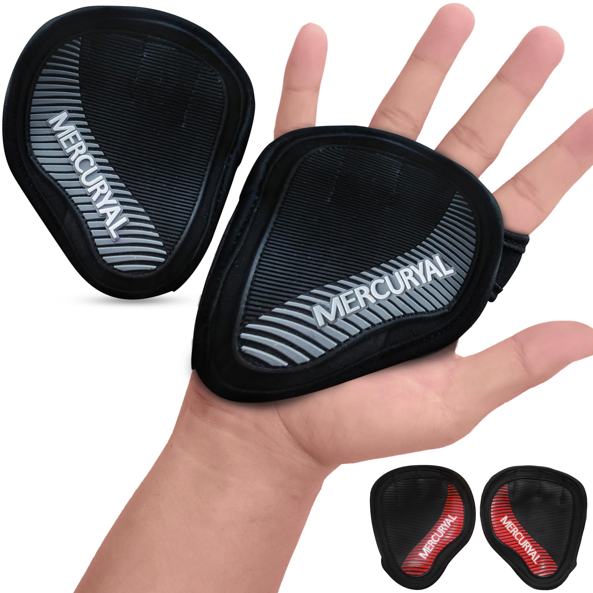MERCURYAL Pack 2 Fitness Griffpolster Griffpads für Klimmzüge - klimmzug Handschuhe - Griffpads Krafttraining - griffpolster Kraftsport – Neopren Grip Pads - Alternative für Handschuhe (Grau, S)
