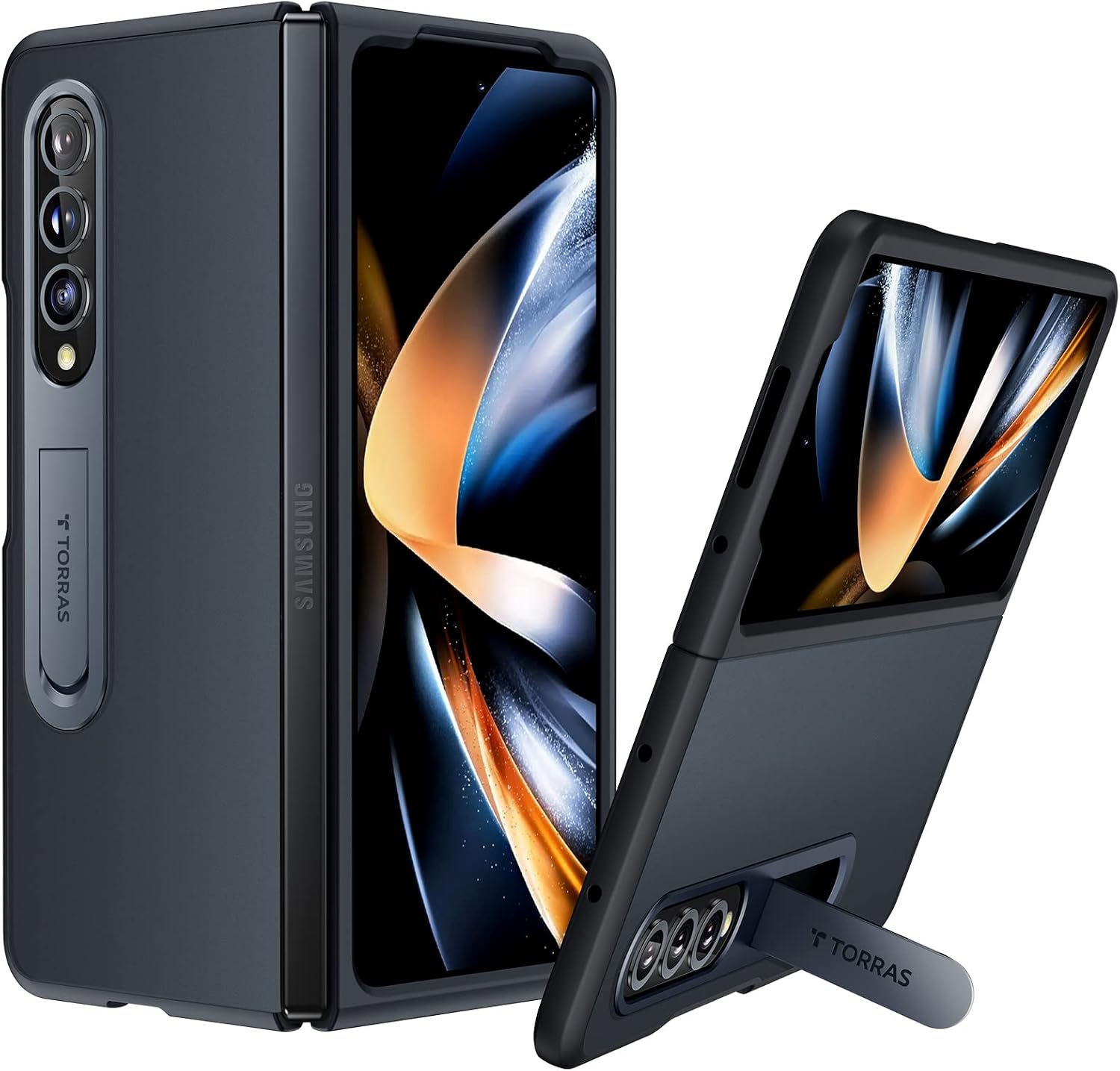 TORRAS Kickstand Z Fold 4 Case - Aluminum Alloy Stand, Slim Thin Translucent Matte Durable Case for Samsung Galaxy Z Fold 4 5G, Black