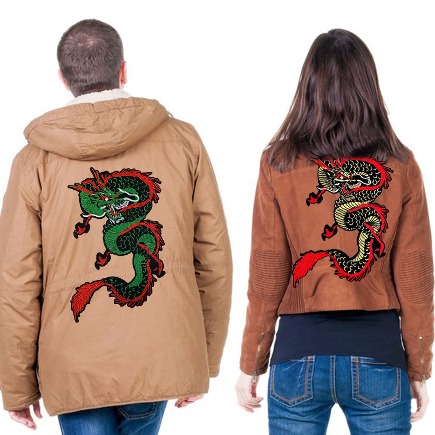 Parches de dragón verde bordado para planchar, parches grandes de dragón para coser en ropa, chaquetas, disfraces de bricolaje (verde rojo)