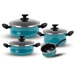 Batería De Cocina 5 Piezas Magefesa Family 5 MAGEFESA Country Batería de acero esmaltado, Apta para todo tipo de cocinas, Incluida inducción, Verde Agua, 24 cm