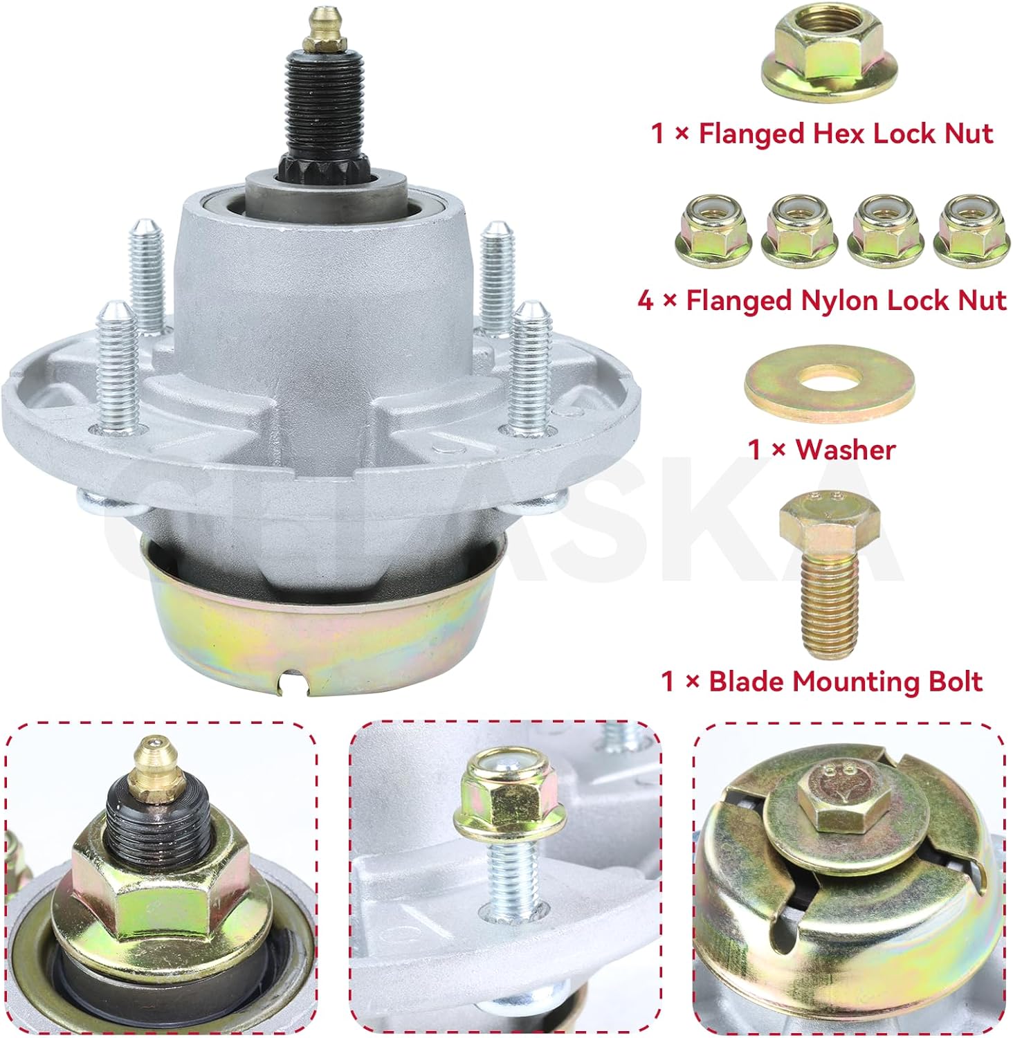 GELASKA AM144377 Spindle Assembly with M140059 Pulley Replaces AM135349, AM124498, AM131680 for JD Z425, Z435, Z445, Z465, Z535M, Z540M, LT160, LT180, GT225, GT235, GT245, GX255 Tractors