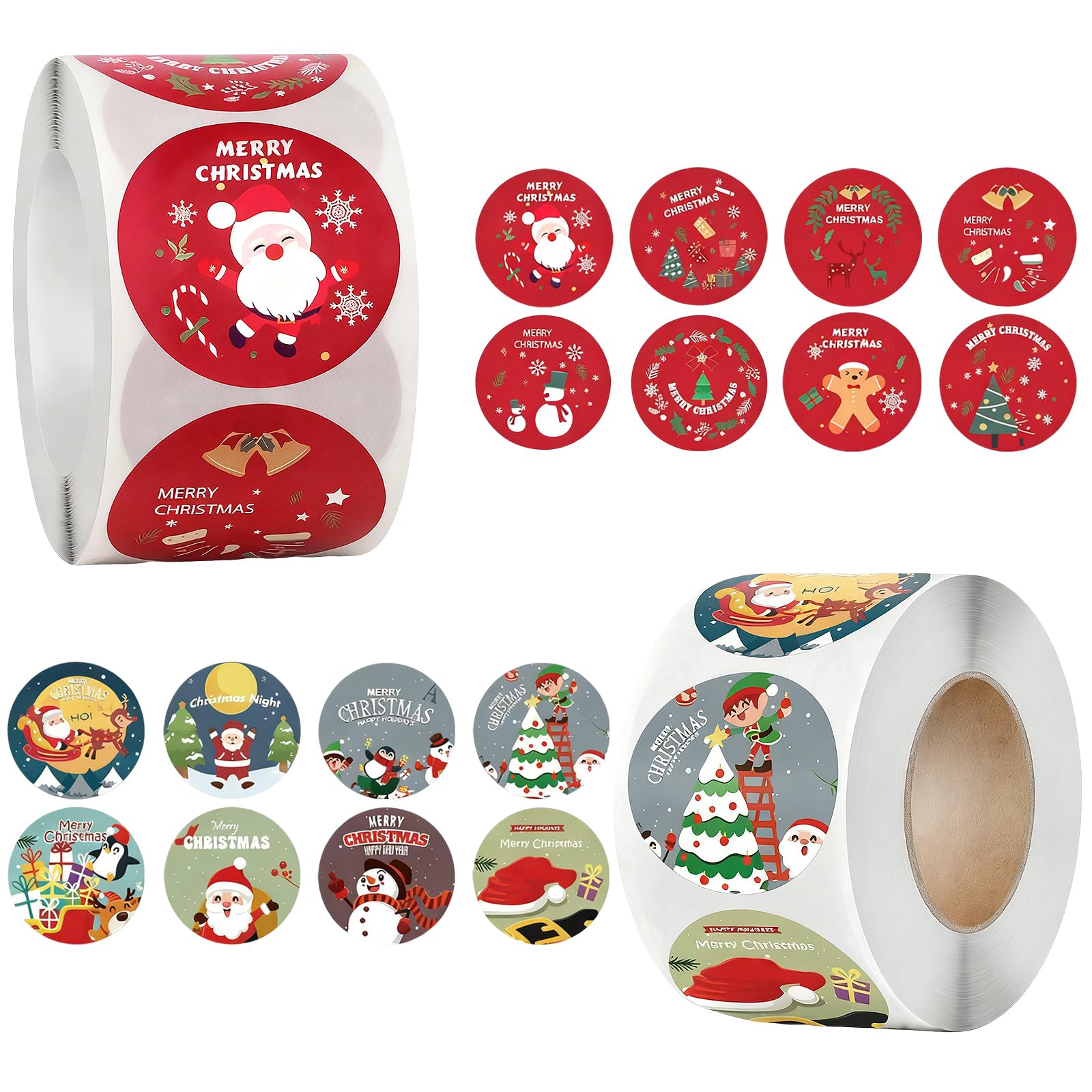 1000Pcs Merry Christmas Stickers Labels, 2 Rolls 1Inch Personalised Christmas Round Self Adhesive Stickers Label Sticker Xmas Gift Tag Sticker for Card Making Sealing Envelopes Wrapping Presents