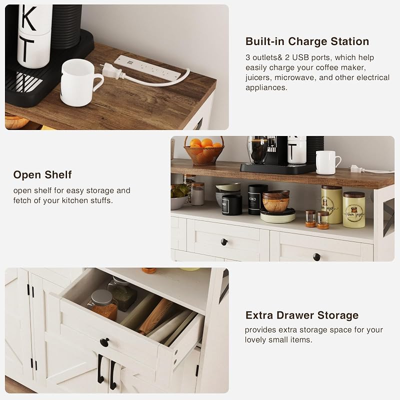Befrases Farmhouse Buffet Cabinet with Drawers & Open Shelf, Sideboard image 6