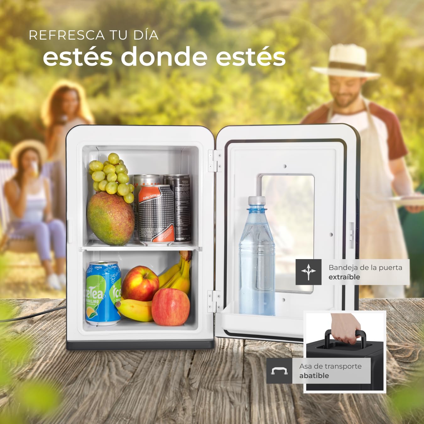 tectake® mini nevera portatil electrica, nevera pequeña para cosméticos, frigorificos pequeños 2 en 1 con función enfriamiento y calefacción, cables AC/DC y modo ECO - Negro