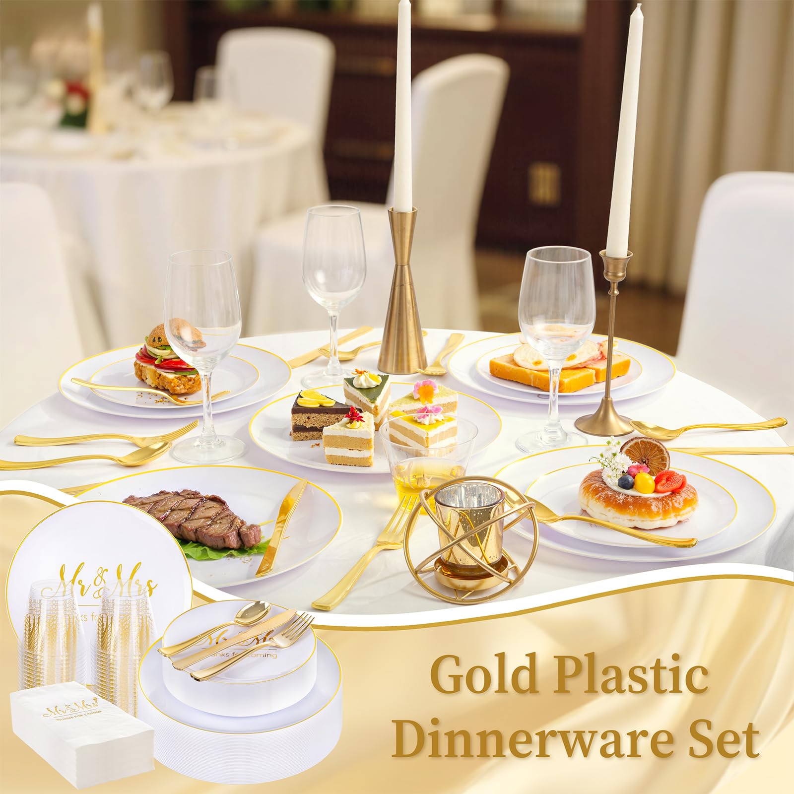 Gold Wedding Plates & Napkins - 175 Pcs -6