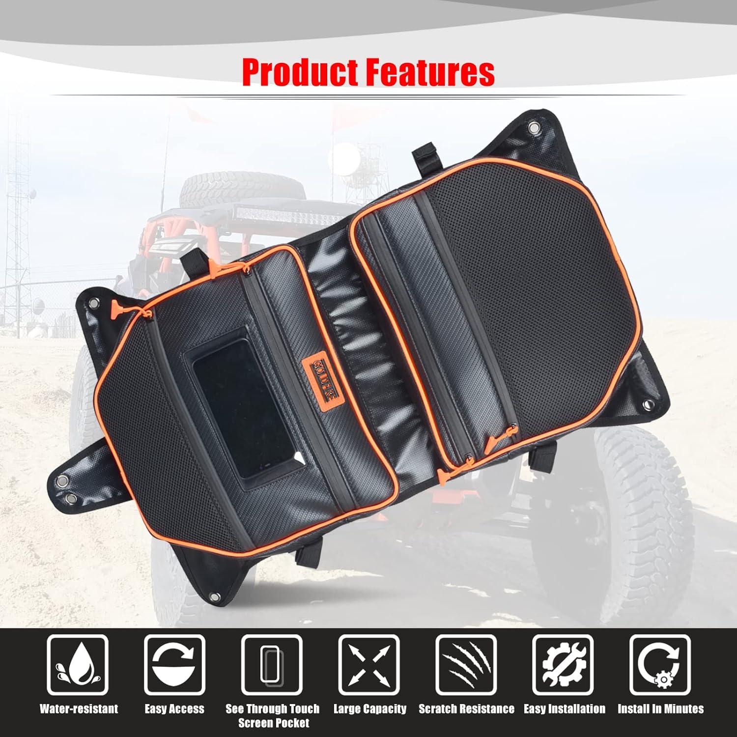 Goldfire UTV Storage Bag Maverick X3 Accessories Overhead Water-Resistant Gear Top Roof Tool Organizer for Maverick X3 2017-2024 (Red Piping)