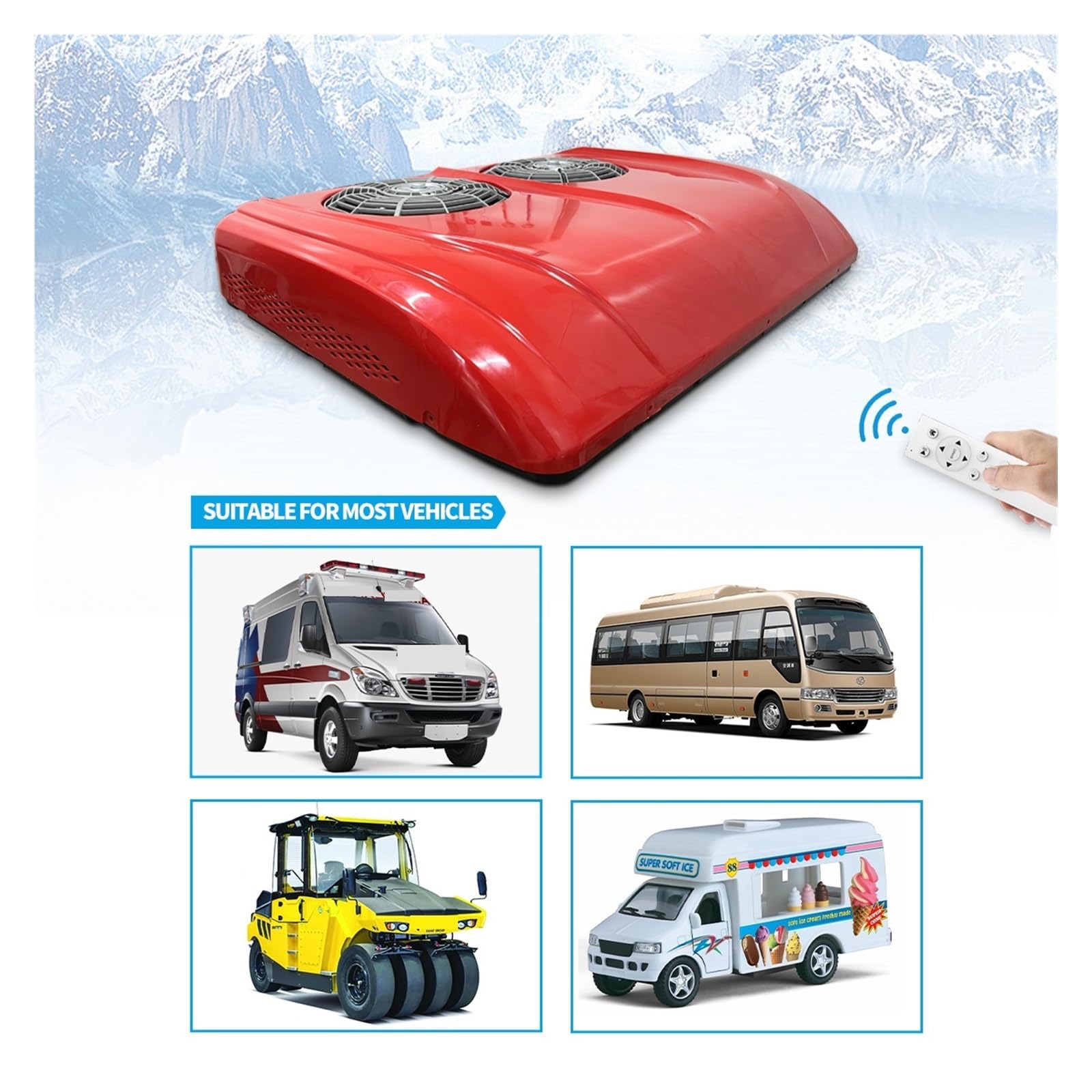 12000BTU Doppio Ventilatore Senza Spazzole Elettrico per Camper Condizionatore da Tetto per Auto 12V 24V per Camper Camion Camper Raffreddamento Rapido Funzionamento Fluido(Rosso 12V)