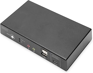 DIGITUS Conmutador KVM, 2 puertos, 4K30Hz, entrada USB-C/USB/HDMI, salida HDMI, rojo