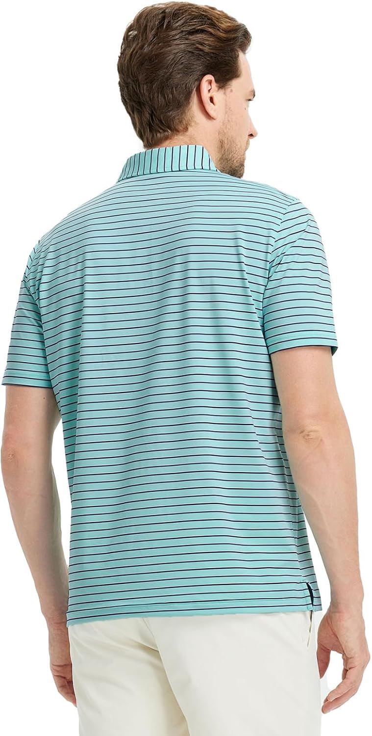 M MAELREG Golf Shirts for Men Moisture Wicking Striped Polo Performance Dry Fit Business Sports Mens Polo Shirts Short Sleeve - Image 3