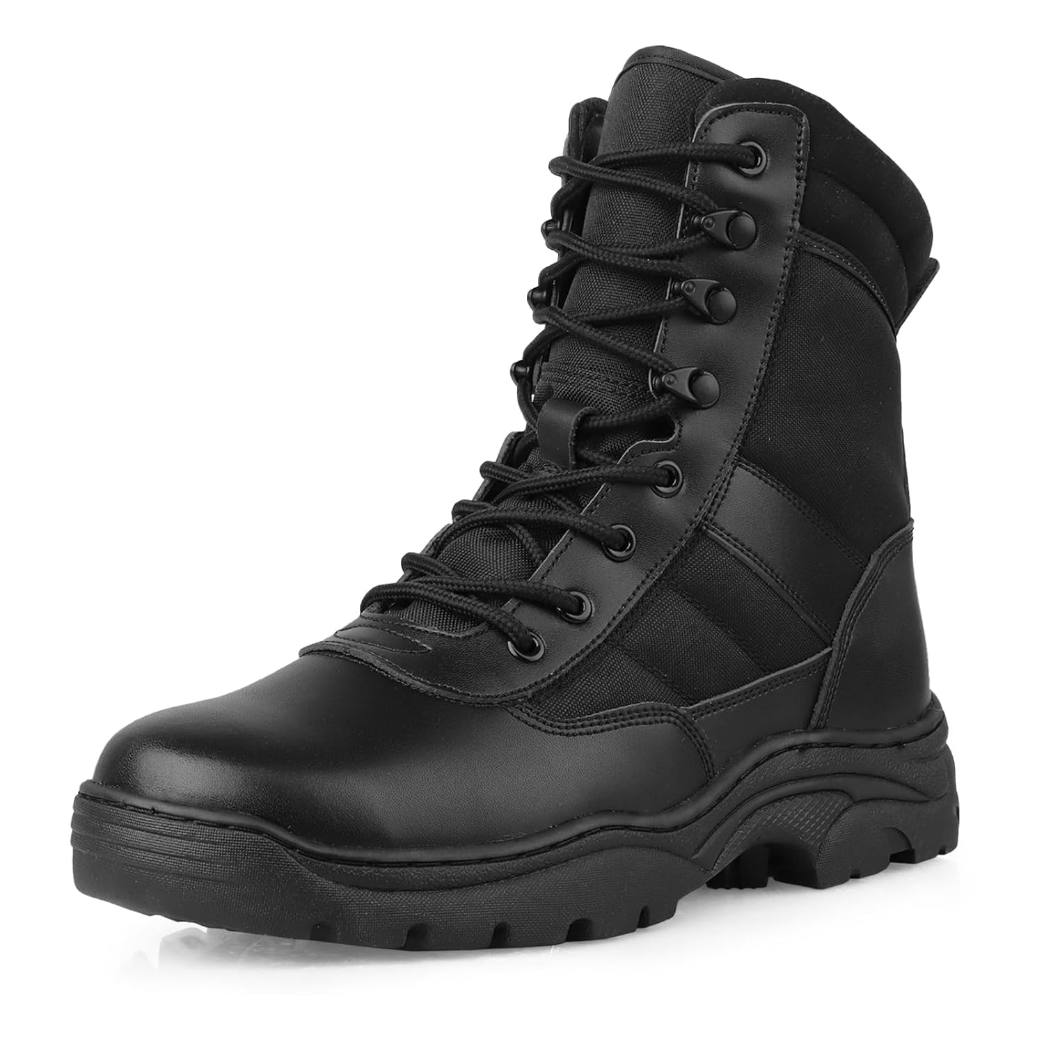 QUNLON Botas Militares Táticas Masculinas Com Zíper Lateral De 8”, Botas De Combate Para Motocicleta, Trabalho Militar, Polícia, Trilha Na Selva, Pretas – 8Us