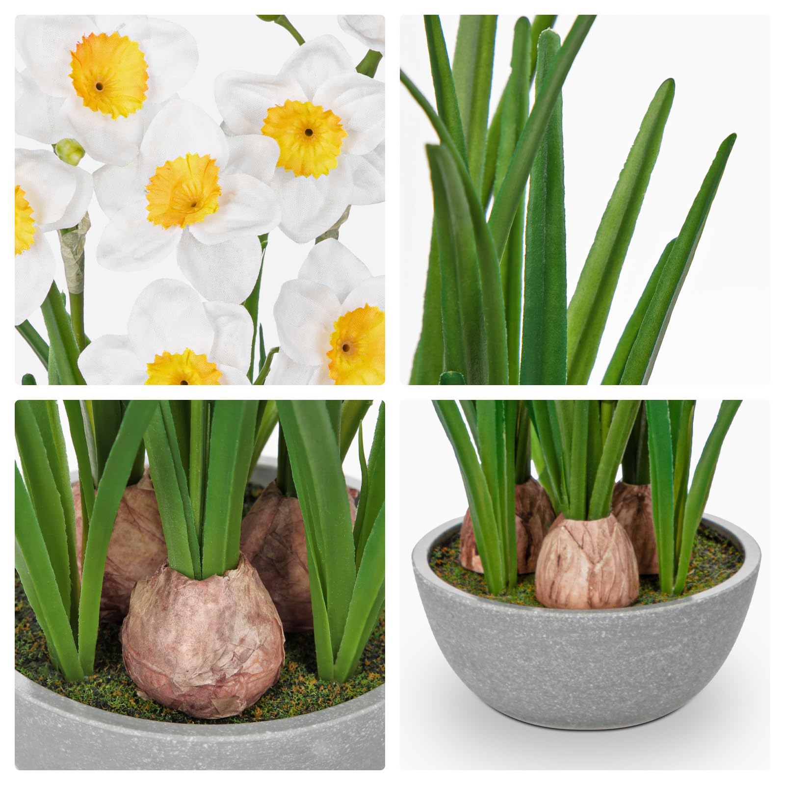 Hollyone 15.7'' White Artificial Flowers, Fake Daffodils Decorative Faux Flowers in Pot - Image 3