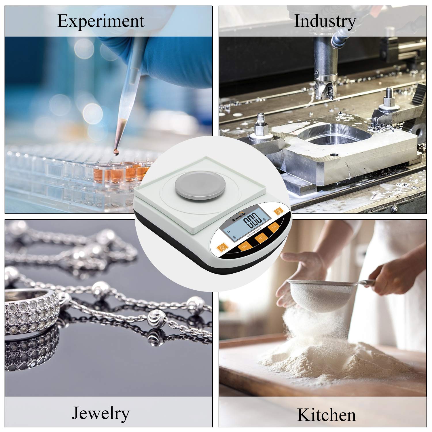 Bonvoisin Balanza de Precisión 0.01g Báscula Científica para Lab con Función de Conteo/Tara, para Uso de Lab Escuela Joyería Oro Cocina Certificado CE, con Parabrisas (3000g, 0.01g)