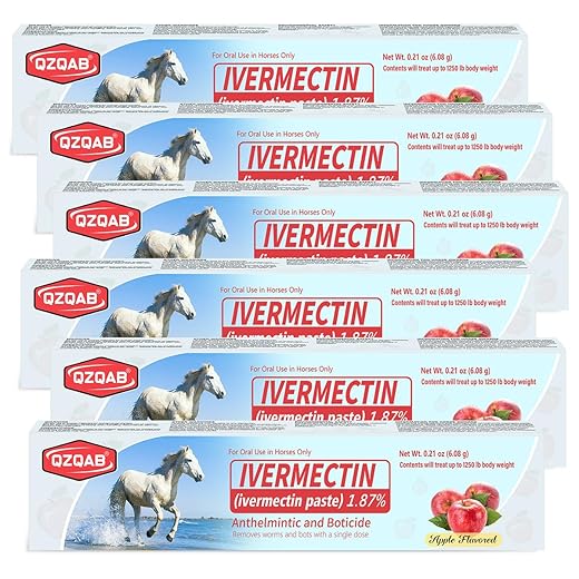 Ivermectin Equine Paste 1.87% – Apple Flavored Oral Dewormer for Horses, 6-Pack