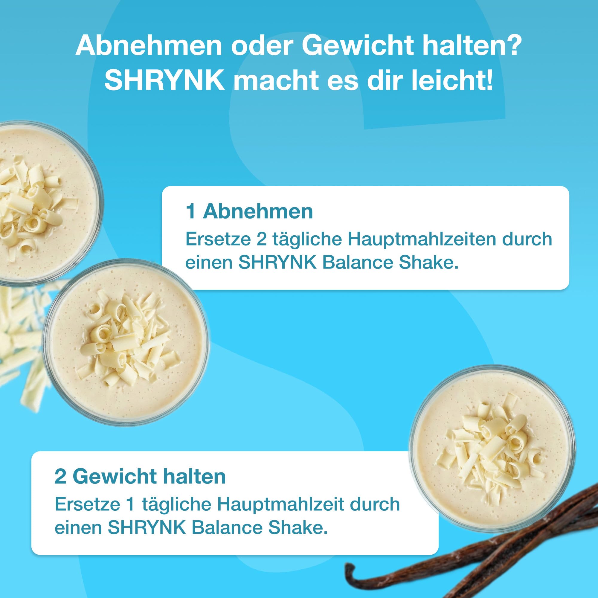 SHRYNK Balance Shake Mahlzeitenersatz Creamy Vanilla (500g) - Eiweißshake zum Abnehmen - Trinkmahlzeit Pulver - High Protein Diät Drink ohne Inulin - Vegan Abnehmen Shake