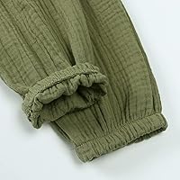 Vista 8 de GFQLONG Pantalones harén de algodón y lino de color liso para niño y niña, para verano, otoño